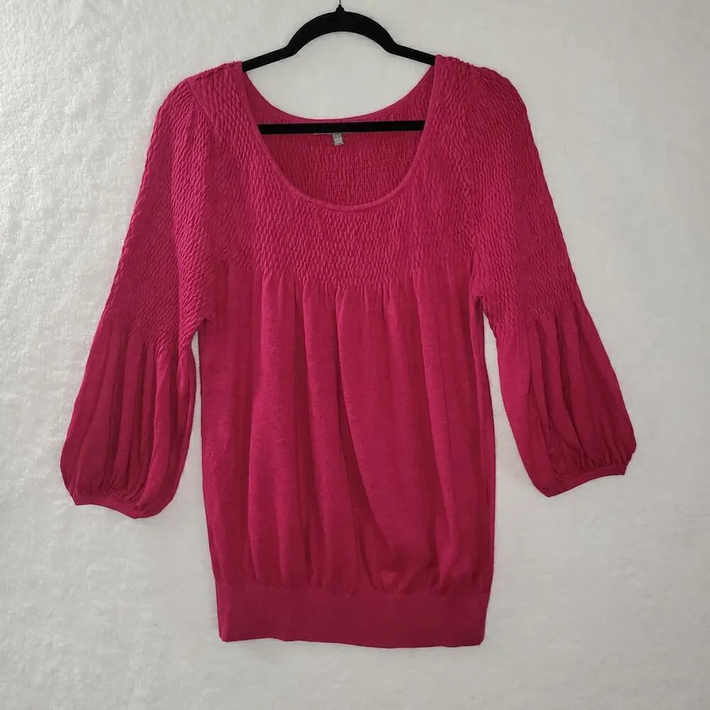 NY Collection Womens Sweater Sz‎ L Pink Balloon Sleeve Minimalist Babydoll
